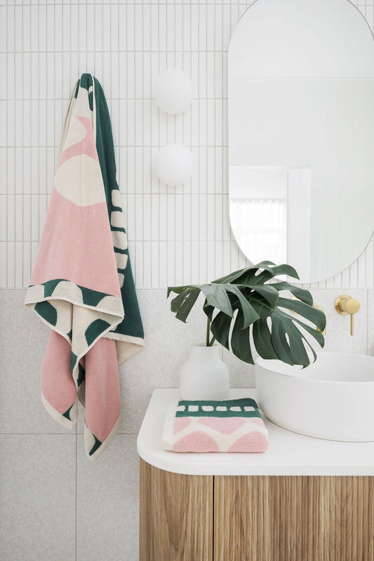 pink and green premium bath towel